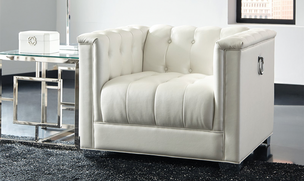 Chaviano Button Tufted Cushion Chair In White