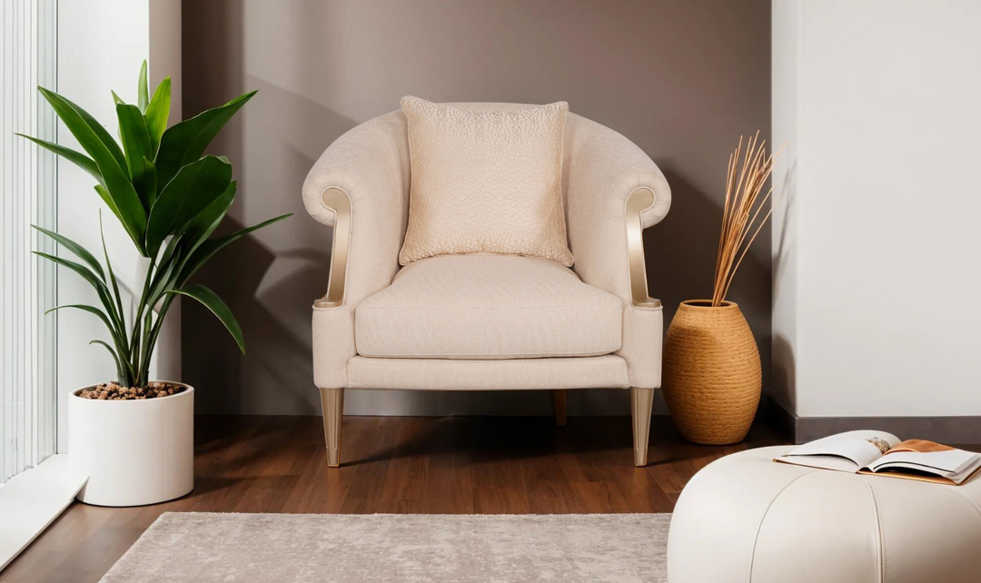 Gio Italia Clarkson Fabric Armchair with Curved Rolled Arms in Beige