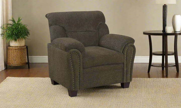 Clementine Upholstered Chair with Nailhead Trim Grey and Brown-Jennifer Furniture