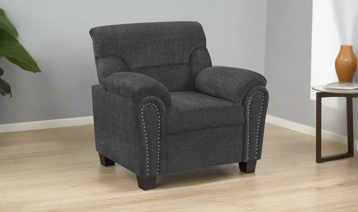 Clementine Upholstered Chair with Nailhead Trim Grey and Brown-Jennifer Furniture