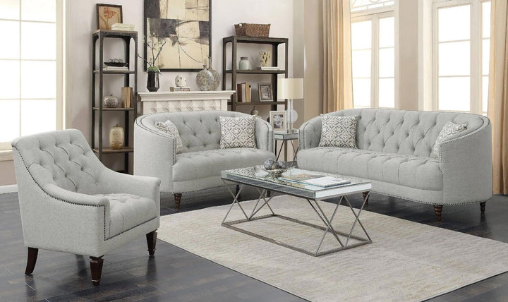 Coaster Avonlea 3-Seater Fabric Tufted Sofa with Recessed Arms