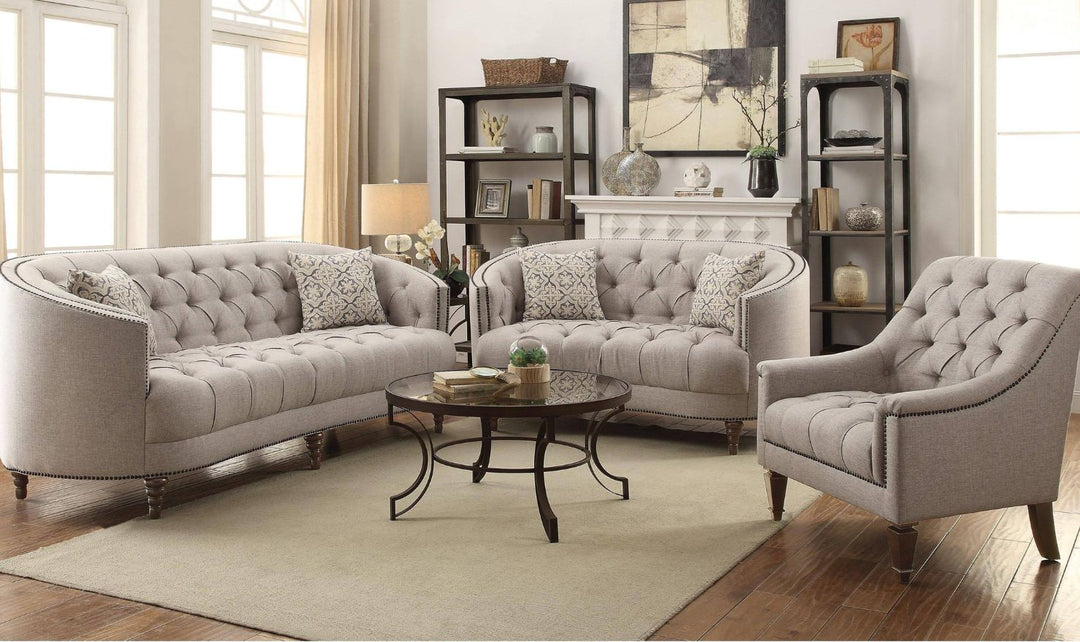 Coaster Avonlea 3-Seater Fabric Tufted Sofa with Recessed Arms