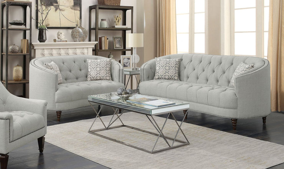 Coaster Avonlea 3-Seater Fabric Tufted Sofa with Recessed Arms