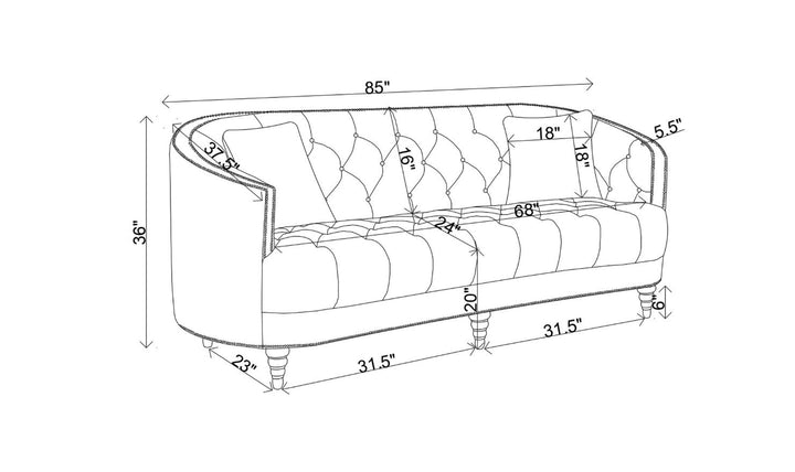 Coaster Avonlea 3-Seater Fabric Tufted Sofa with Recessed Arms