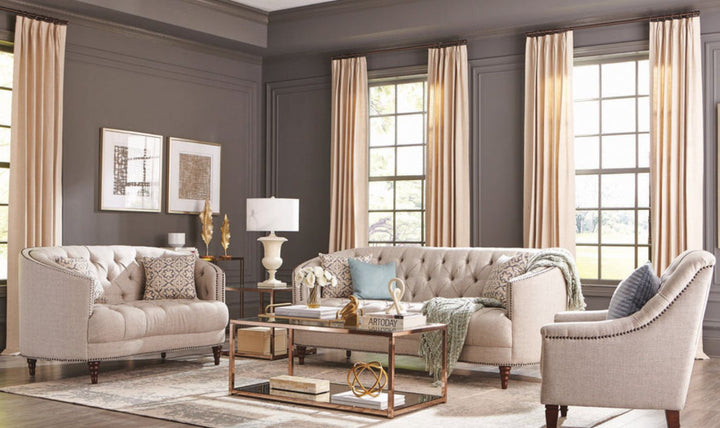 Coaster Avonlea Tufted Velvet Living Room Set in Gray