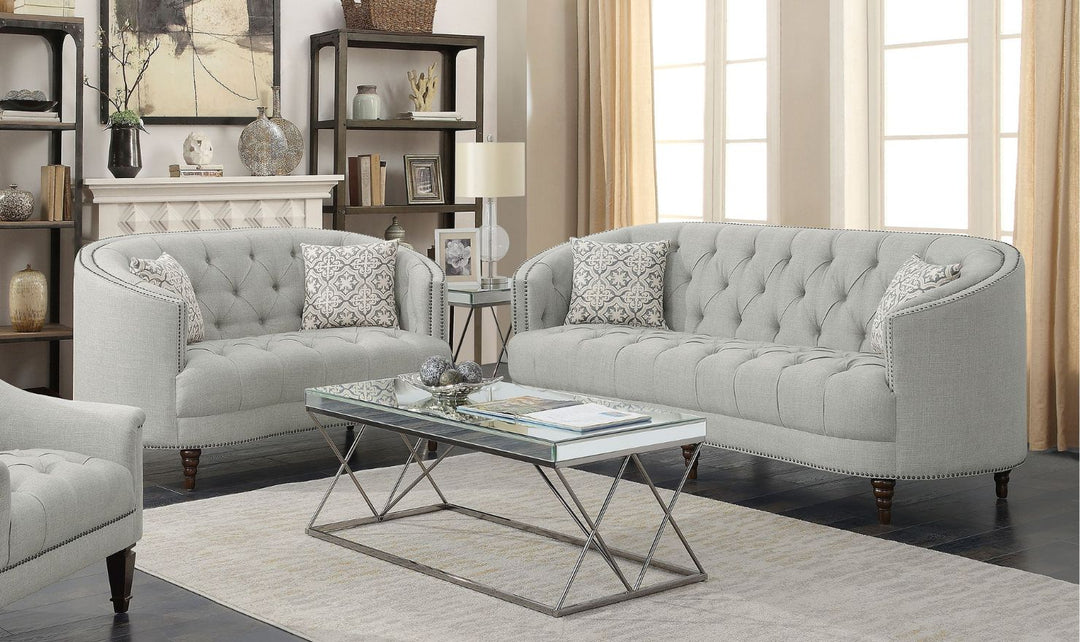 Coaster Avonlea Tufted Velvet Living Room Set in Gray