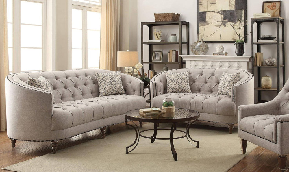 Coaster Avonlea Tufted Velvet Living Room Set in Gray