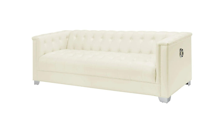 Coaster Chaviano 3-Seater Tufted Faux Leather Sofa in Pearl White