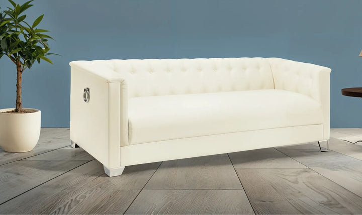 Coaster Chaviano 3-Seater Tufted Faux Leather Sofa in Pearl White