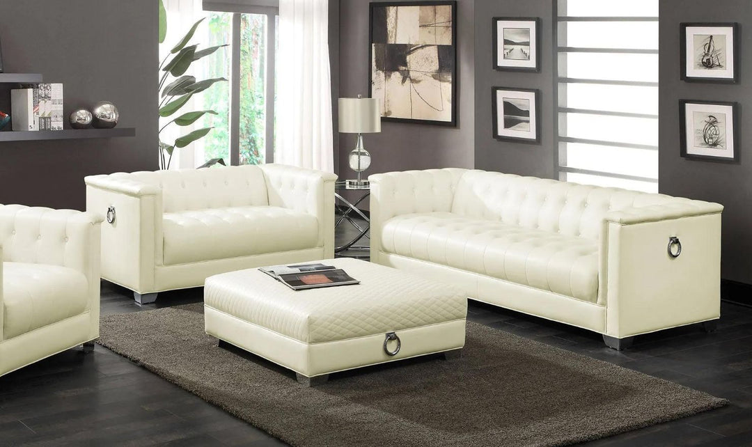 Coaster Chaviano 3-Seater Tufted Faux Leather Sofa in Pearl White