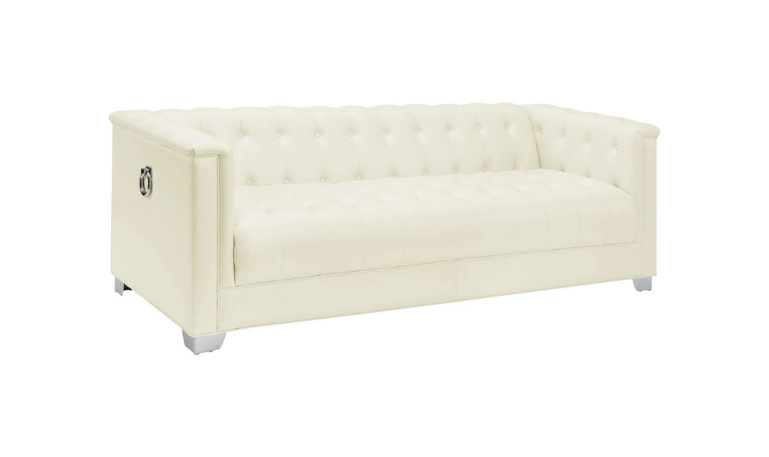 Coaster Chaviano 3-Seater Tufted Faux Leather Sofa in Pearl White