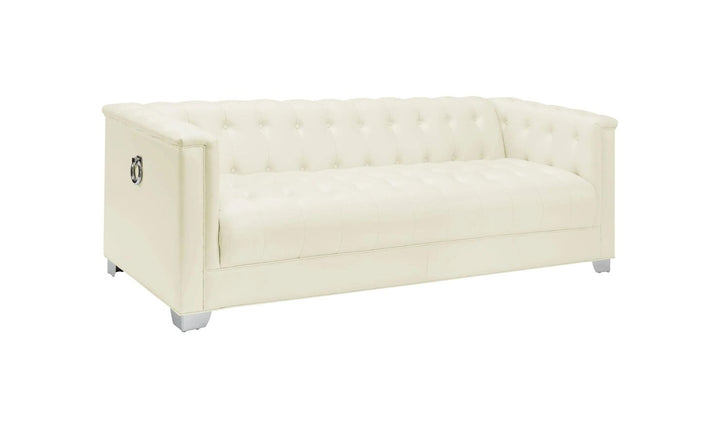 Coaster Chaviano 3-Seater Tufted Faux Leather Sofa in Pearl White