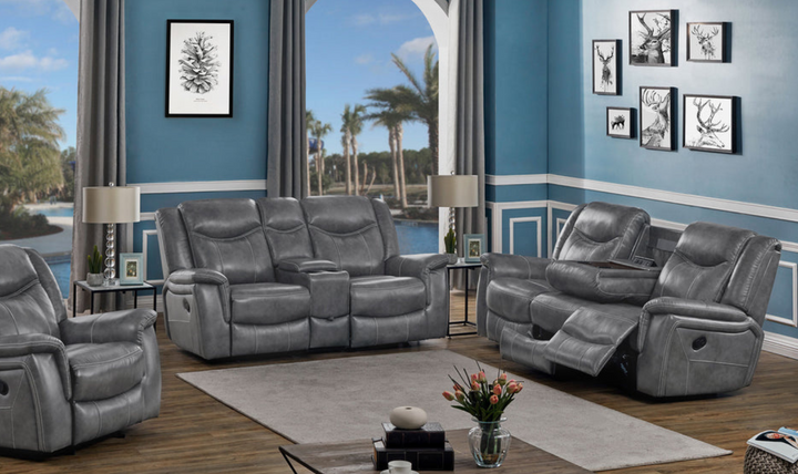 Coaster Conrad 3-Seater Leather Recliner Sofa in Gray