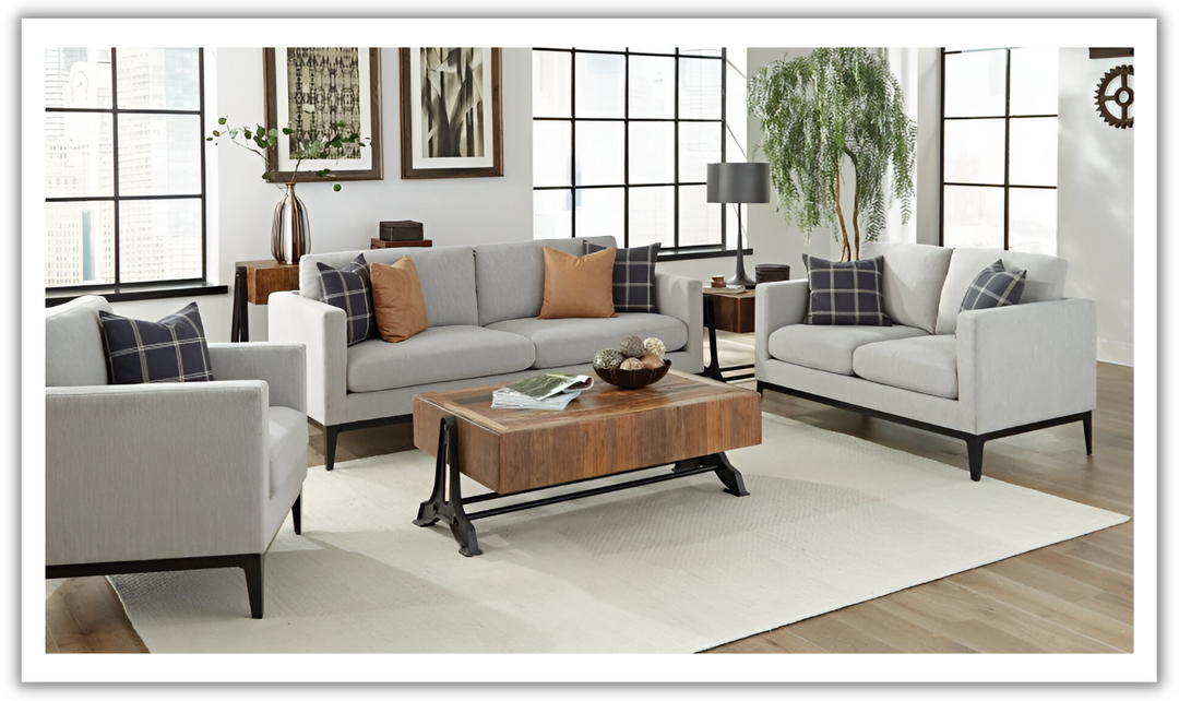 Coaster Furniture Apperson Gray Fabric Living Room Set-Jennifer Furniture