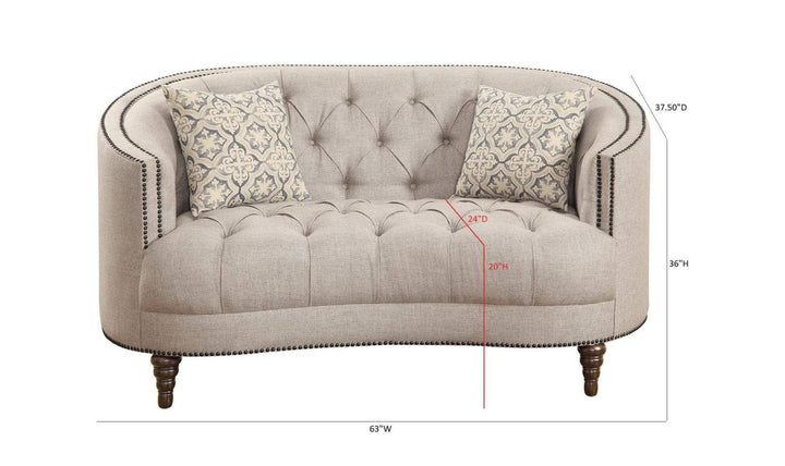 Coaster Furniture Avonlea Tufted Gray Fabric Sloped Arm Loveseat