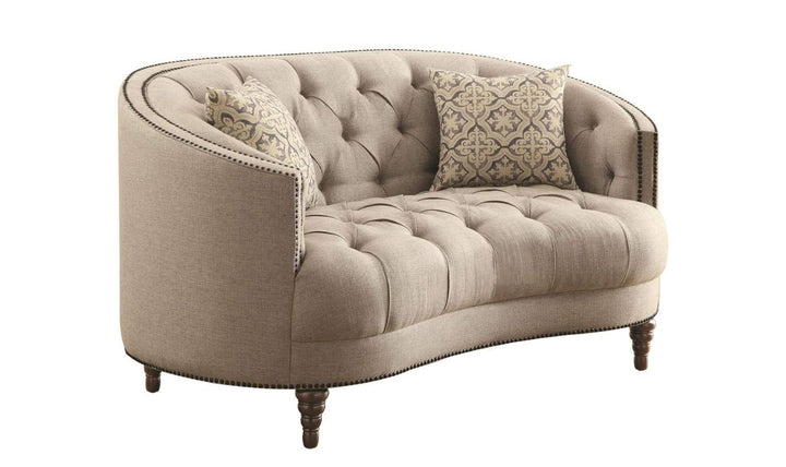 Coaster Furniture Avonlea Tufted Gray Fabric Sloped Arm Loveseat