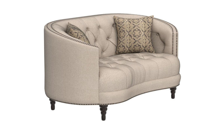 Coaster Furniture Avonlea Tufted Gray Fabric Sloped Arm Loveseat