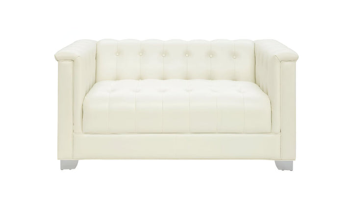 Coaster Furniture Chaviano Tufted Leather Tuxedo Arm Living Room Set in Pearl White