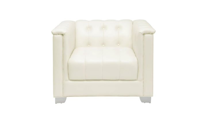 Coaster Furniture Chaviano Tufted Leather Tuxedo Arm Living Room Set in Pearl White