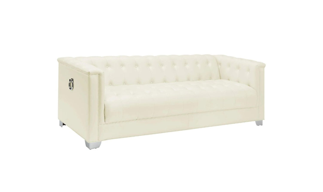 Coaster Furniture Chaviano Tufted Leather Tuxedo Arm Living Room Set in Pearl White