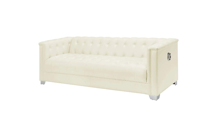 Coaster Furniture Chaviano Tufted Leather Tuxedo Arm Living Room Set in Pearl White