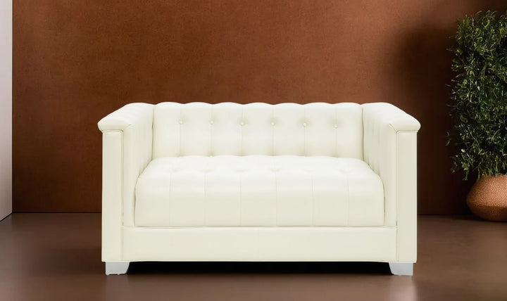 Coaster Furniture Chaviano Tufted Leather Tuxedo Arm Living Room Set in Pearl White