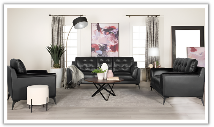 Coaster Furniture Moira Tufted Leather Living Room Set in Black-Jennifer Furniture