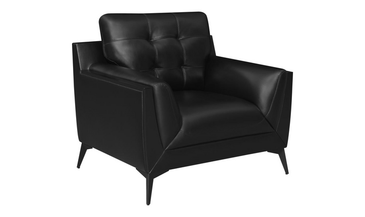 Coaster Furniture Moira Tufted Leather Living Room Set in Black-Jennifer Furniture