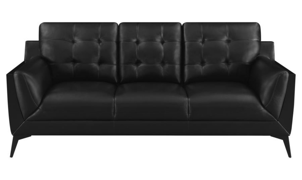 Coaster Furniture Moira Tufted Leather Living Room Set in Black-Jennifer Furniture