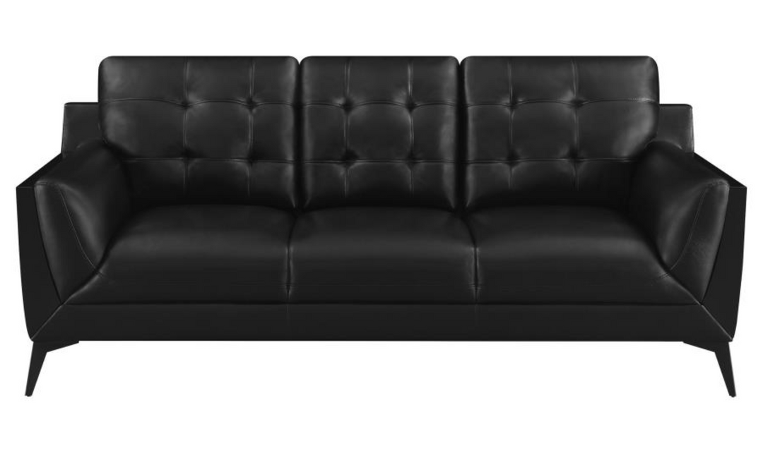 Coaster Furniture Moira Tufted Leather Living Room Set in Black-Jennifer Furniture