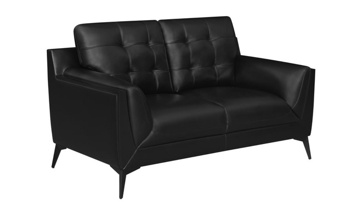 Coaster Furniture Moira Tufted Leather Living Room Set in Black-Jennifer Furniture