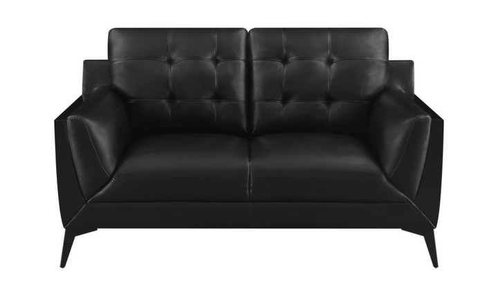 Coaster Furniture Moira Tufted Leather Living Room Set in Black-Jennifer Furniture