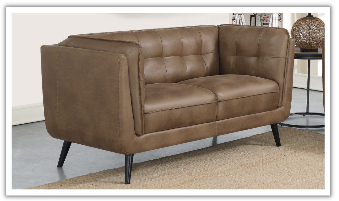 Coaster Furniture Thatcher Tufted Back Cushion Arm Loveseat in Dark Brown-Jennifer Furniture