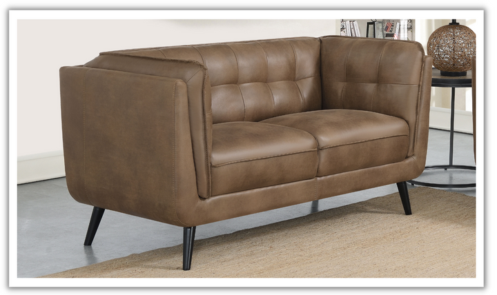 Coaster Furniture Thatcher Tufted Back Cushion Arm Loveseat in Dark Brown-Jennifer Furniture