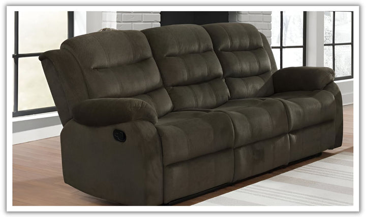 Coaster Rodman 3-Seater Velvet Motion Sofa with Pillow-Top Arms in Olive Brown