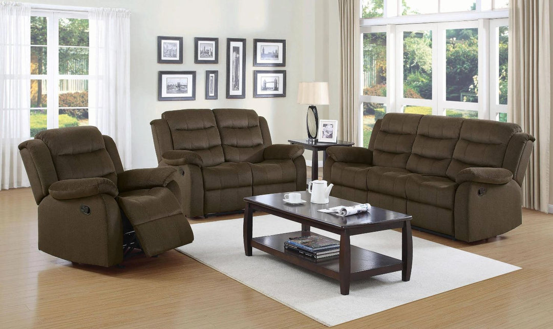 Coaster Rodman 3-Seater Velvet Motion Sofa with Pillow-Top Arms in Olive Brown