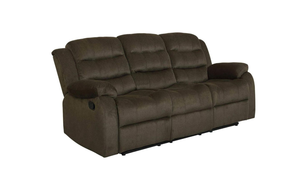 Coaster Rodman 3-Seater Velvet Motion Sofa with Pillow-Top Arms in Olive Brown