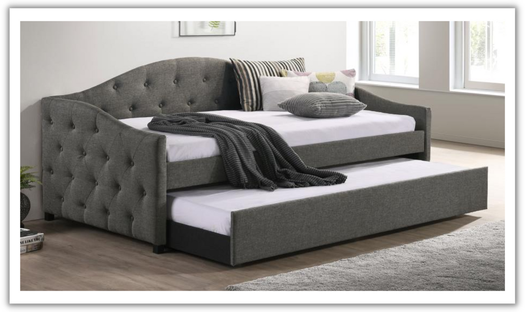 Coaster Sadie Upholstered Tufted Twin Daybed with Trundle in Gray-Jennifer Furniture