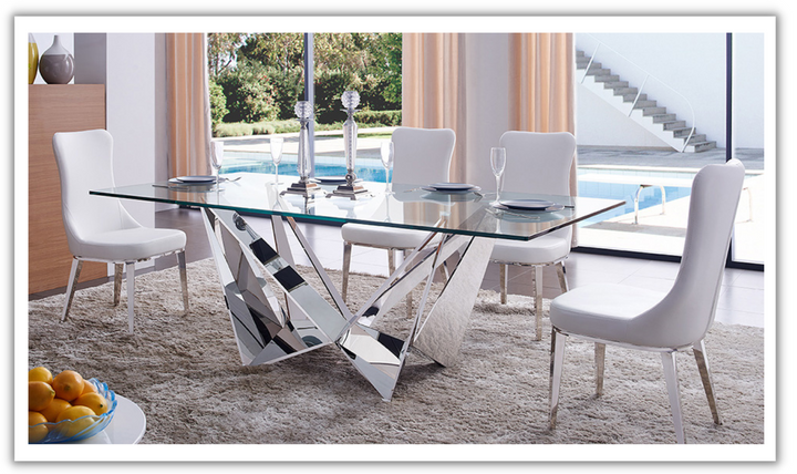 ESF Italia Arabella Glass Top Dining Table with Stainless Steel Base