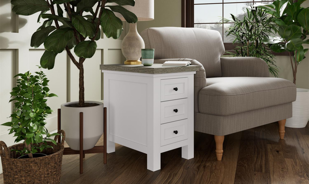 Cora Wood Chair side Table in Cloud White and Fog Gray