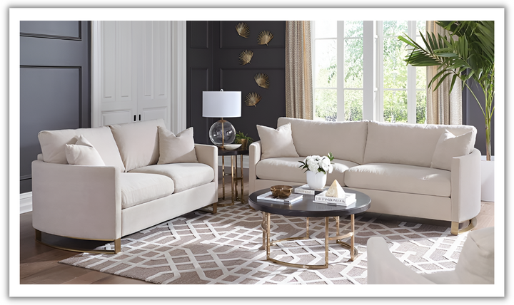 Corliss Beige Fabric Living Room Set with Recessed Arms-Jennifer Furniture