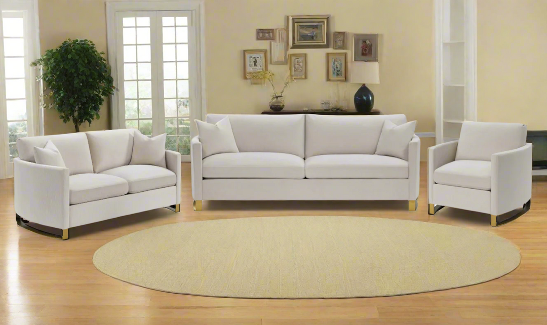 Corliss Beige Fabric Living Room Set with Recessed Arms-Jennifer Furniture