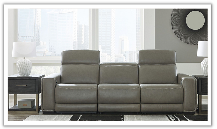 Ashley Correze 3-Seater Leather Grey Power Reclining Sofa