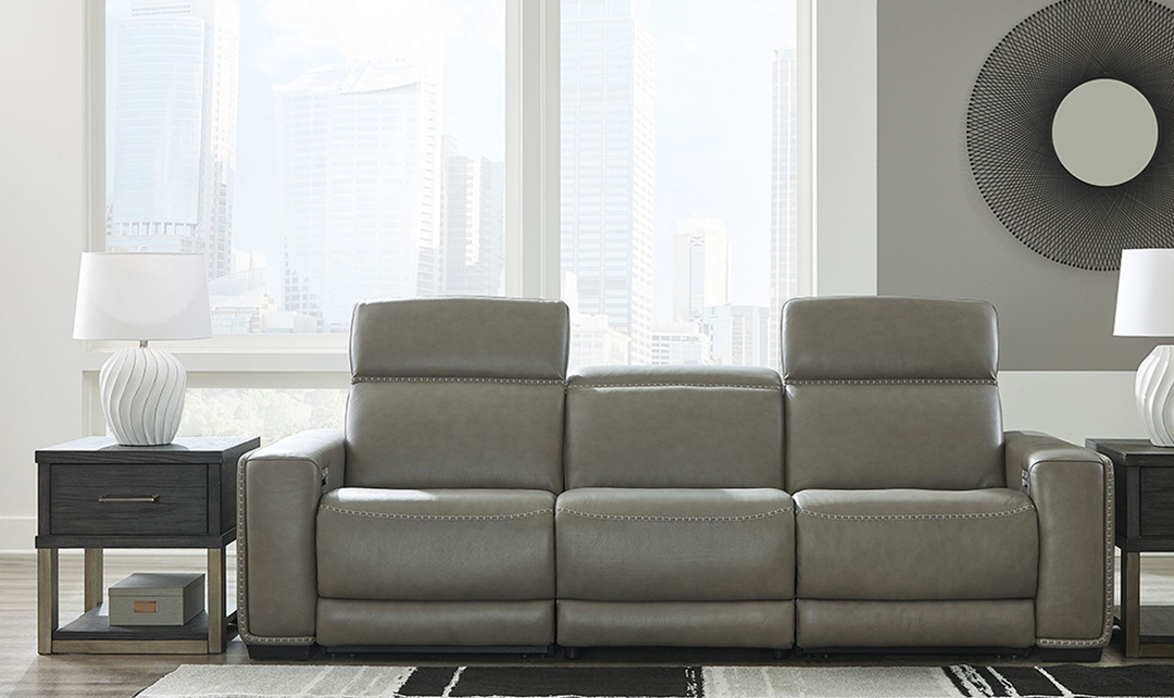 Ashley Correze 3-Seater Leather Grey Power Reclining Sofa