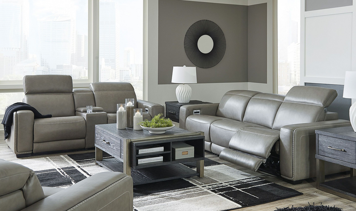 Ashley Correze 3-Seater Leather Grey Power Reclining Sofa