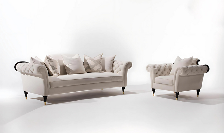 Dantone 2 Pieces Living Room Set in White (Sofa + Chair)