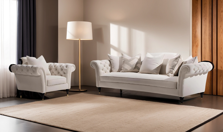 Dantone 2 Pieces Living Room Set in White (Sofa + Chair)