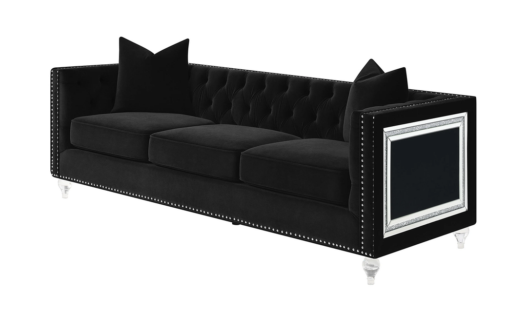 Coaster Delilah 3-Seater Black Tufted Sofa with Nailhead Finish