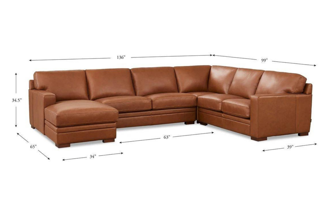 Dillon U-Shape Leather Sectional Sofa in Nutmeg Brown