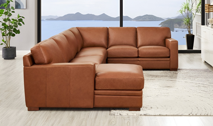 Dillon U-Shape Leather Sectional Sofa in Nutmeg Brown